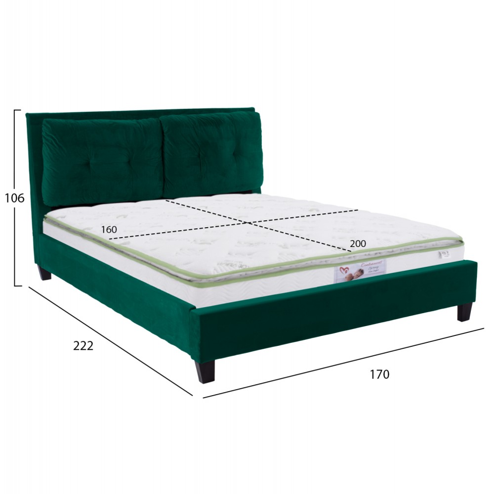 Κρεβάτι διπλό με στρώμα "BILLIE" από βελούδο σε χρώμα κυπαρισσί 160x200