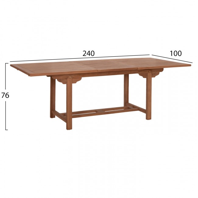Τραπέζι τραπεζαρίας "CRANDER" ανοιγόμενο από ξύλο teak σε χρώμα φυσικό 180-240x100x76