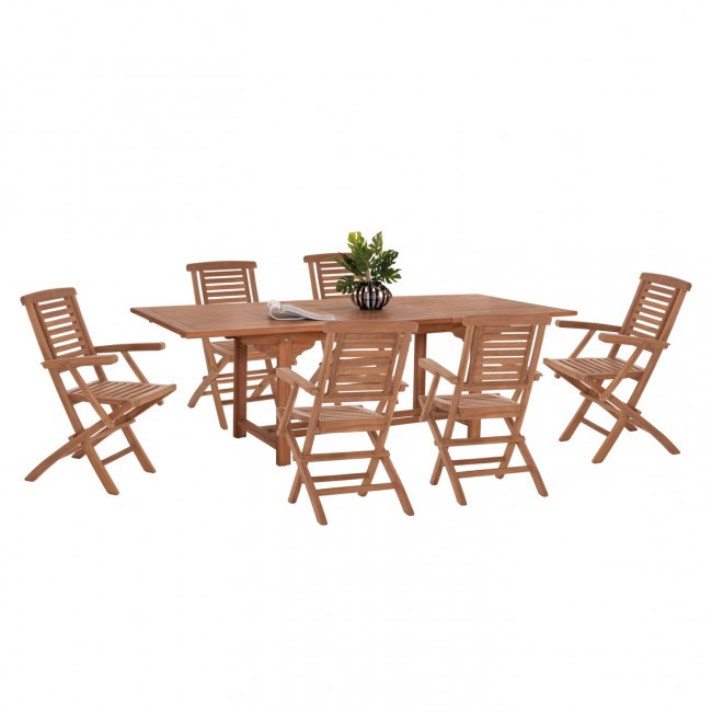 Σετ τραπεζαρίας "CRANDER" 7τμχ από ξύλο teak σε χρώμα φυσικό 180-240x100x76