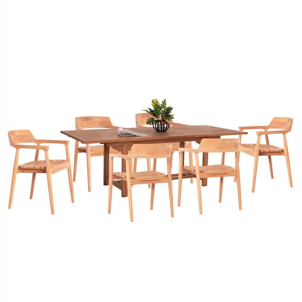 Σετ τραπεζαρίας "FREM" 7τμχ από ξύλο teak σε χρώμα φυσικό 180-240x100x76