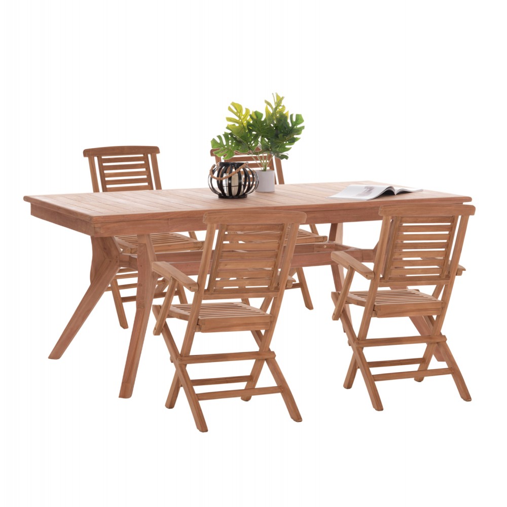 Σετ τραπεζαρίας "WONDER" 5τμχ από ξύλο teak σε χρώμα φυσικό 180x91x75