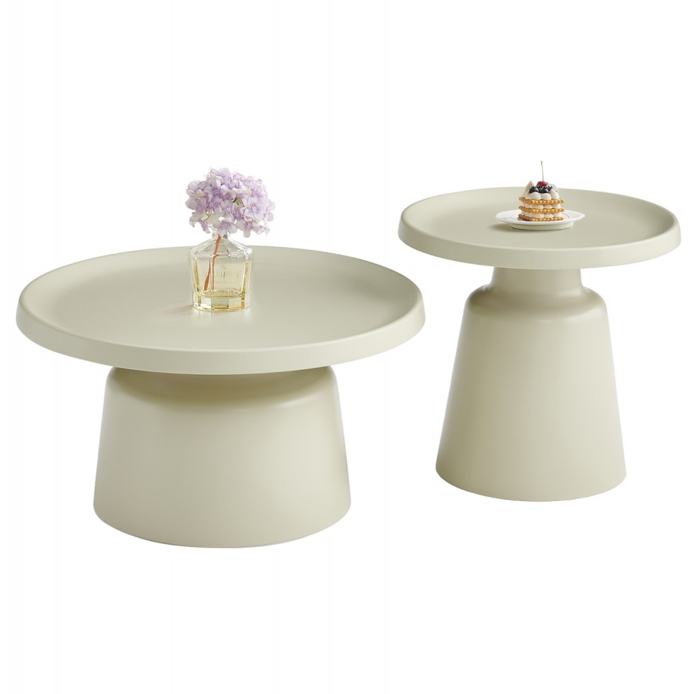 Σετ τραπέζια σαλονιού "RINKON2" 2τμχ από μέταλλο σε χρώμα σαμπανί Φ50 & Φ70