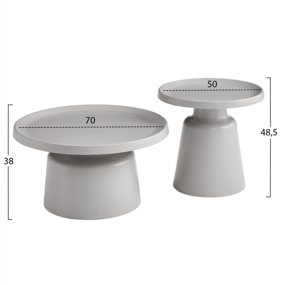 Σετ τραπέζια σαλονιού "RINKON2" 2τμχ από μέταλλο σε χρώμα γκρι Φ50 & Φ70