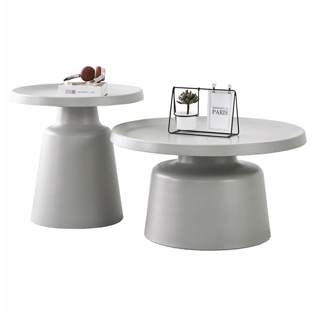 Σετ τραπέζια σαλονιού "RINKON2" 2τμχ από μέταλλο σε χρώμα γκρι Φ50 & Φ70