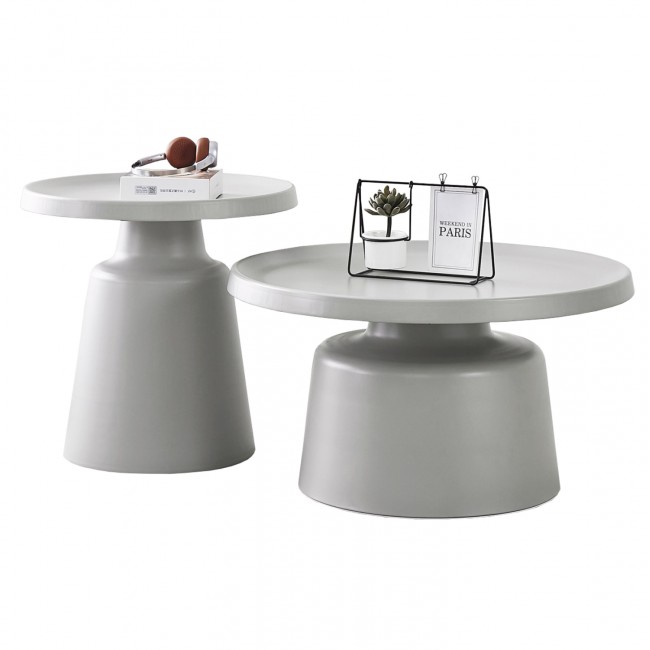 Σετ τραπέζια σαλονιού "RINKON2" 2τμχ από μέταλλο σε χρώμα γκρι Φ50 & Φ70