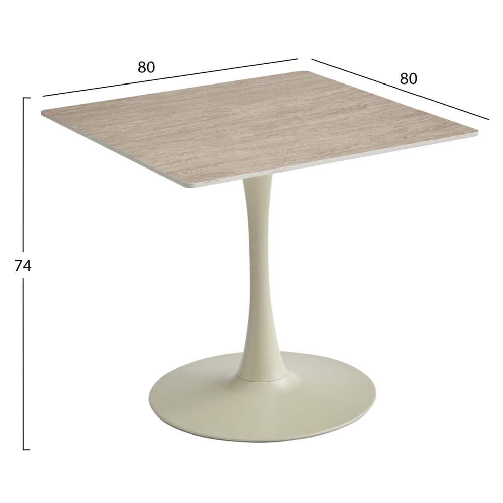 Τραπέζι τραπεζαρίας "TETRAN" από μέταλλο/sintered stone σε χρώμα σαμπανί/τραβερτίνα 80x80x74