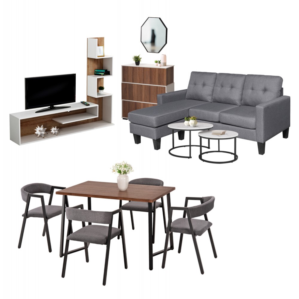 Σετ φοιτητικό πακέτο 11 τμχ σε χρώμα γκρι/λευκό/καρυδί