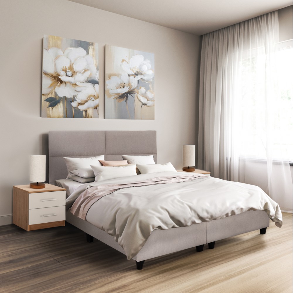 Κρεβάτι διπλό "MILO" από ύφασμα σε χρώμα μπεζ 160x200