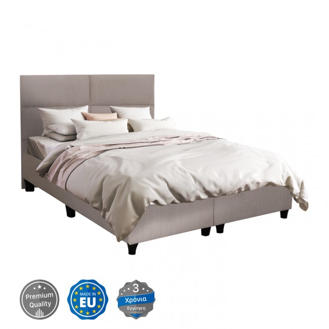Κρεβάτι διπλό "MILO" από ύφασμα σε χρώμα μπεζ 160x200