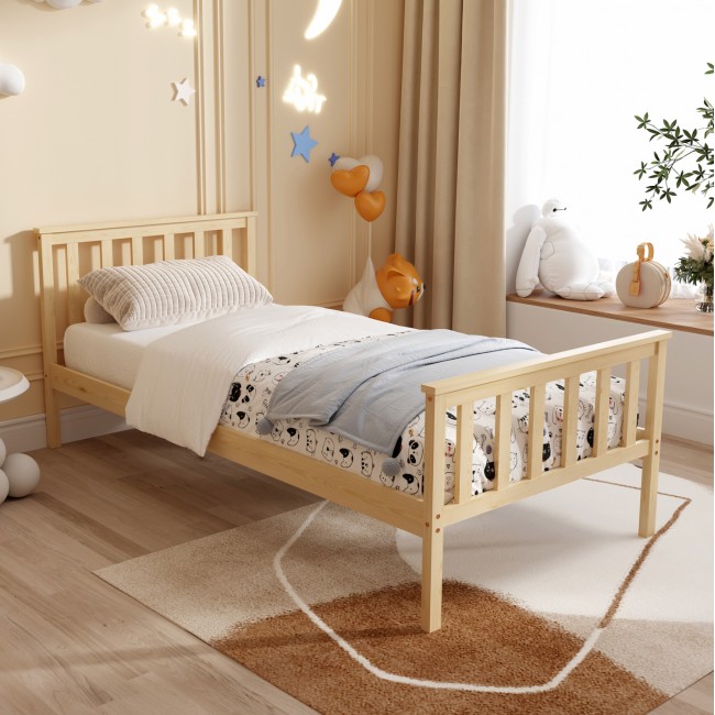 Κρεβάτι μονό ''GIMLY'' με στρώμα από ξύλο σε χρώμα φυσικό 90x190