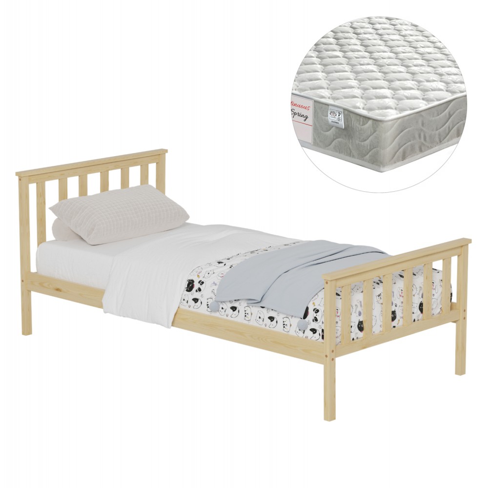 Κρεβάτι μονό ''GIMLY'' με στρώμα από ξύλο σε χρώμα φυσικό 90x190