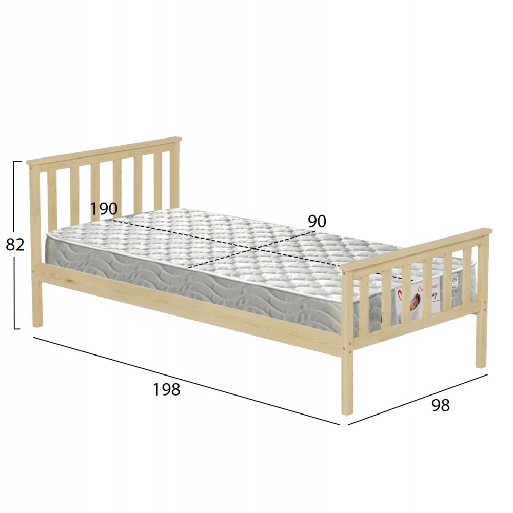 Κρεβάτι μονό ''GIMLY'' με στρώμα από ξύλο σε χρώμα φυσικό 90x190