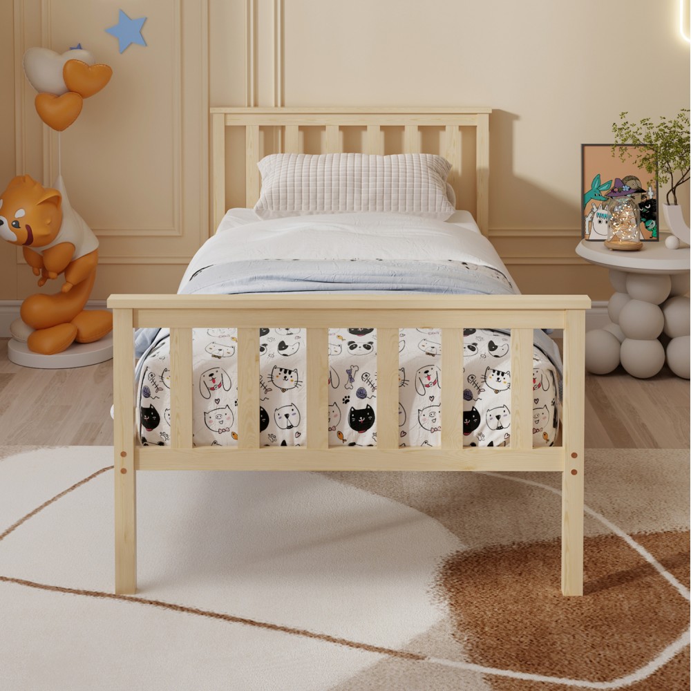 Κρεβάτι μονό ''GIMLY'' με στρώμα από ξύλο σε χρώμα φυσικό 90x190