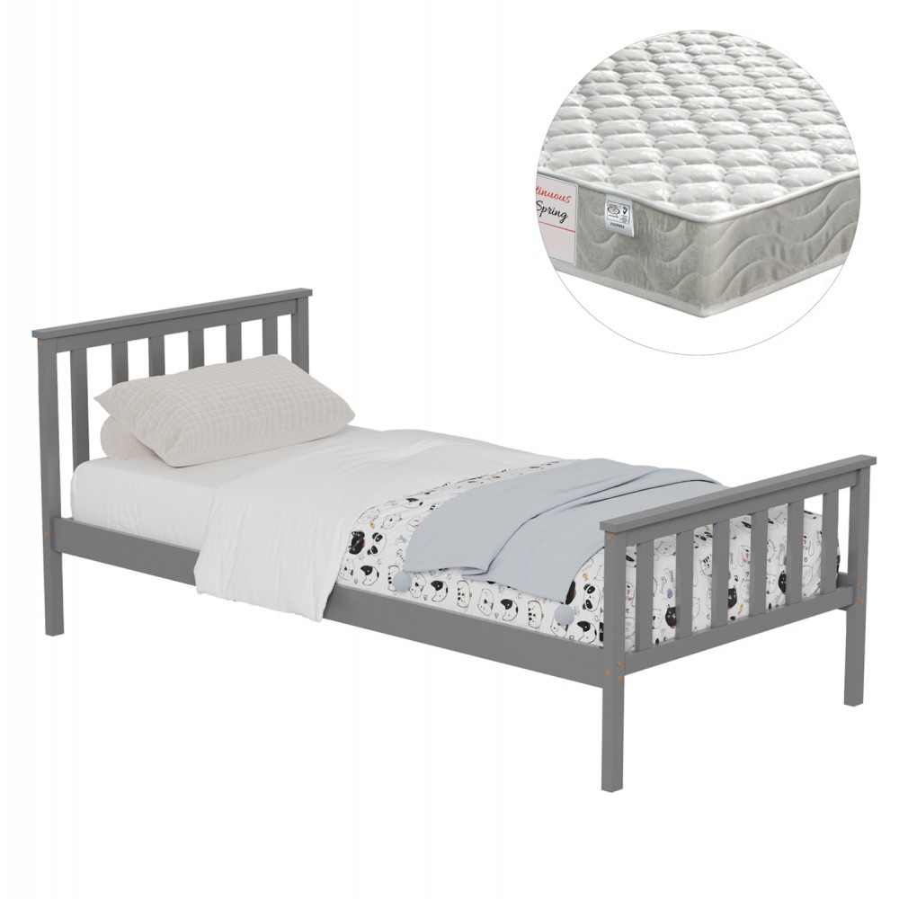 Κρεβάτι μονό ''GIMLY'' με στρώμα από ξύλο σε χρώμα γκρι 90x190