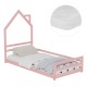 Κρεβάτι παιδικό ''HOUSER'' με στρώμα από ξύλο σε χρώμα ροζ 90x190