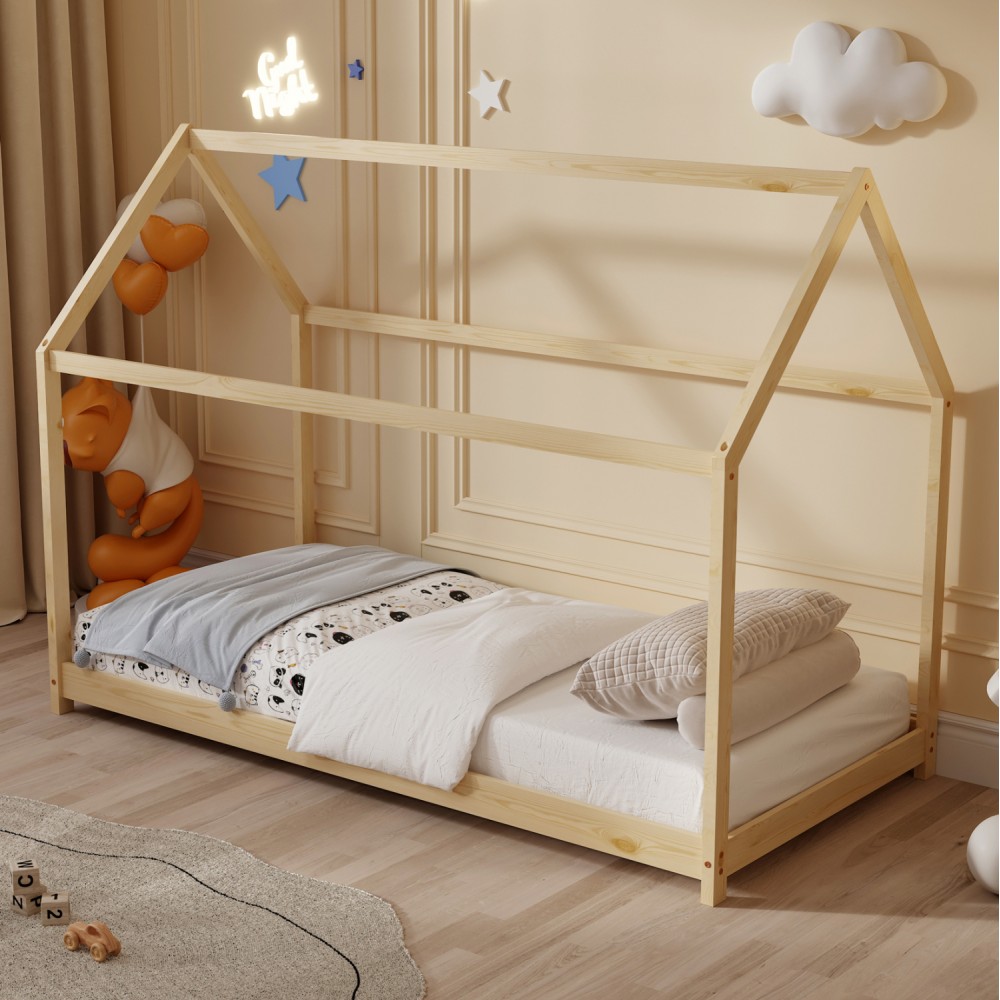 Κρεβάτι παιδικό με στρώμα "PEPE" από ξύλο σε χρώμα φυσικό 90x190