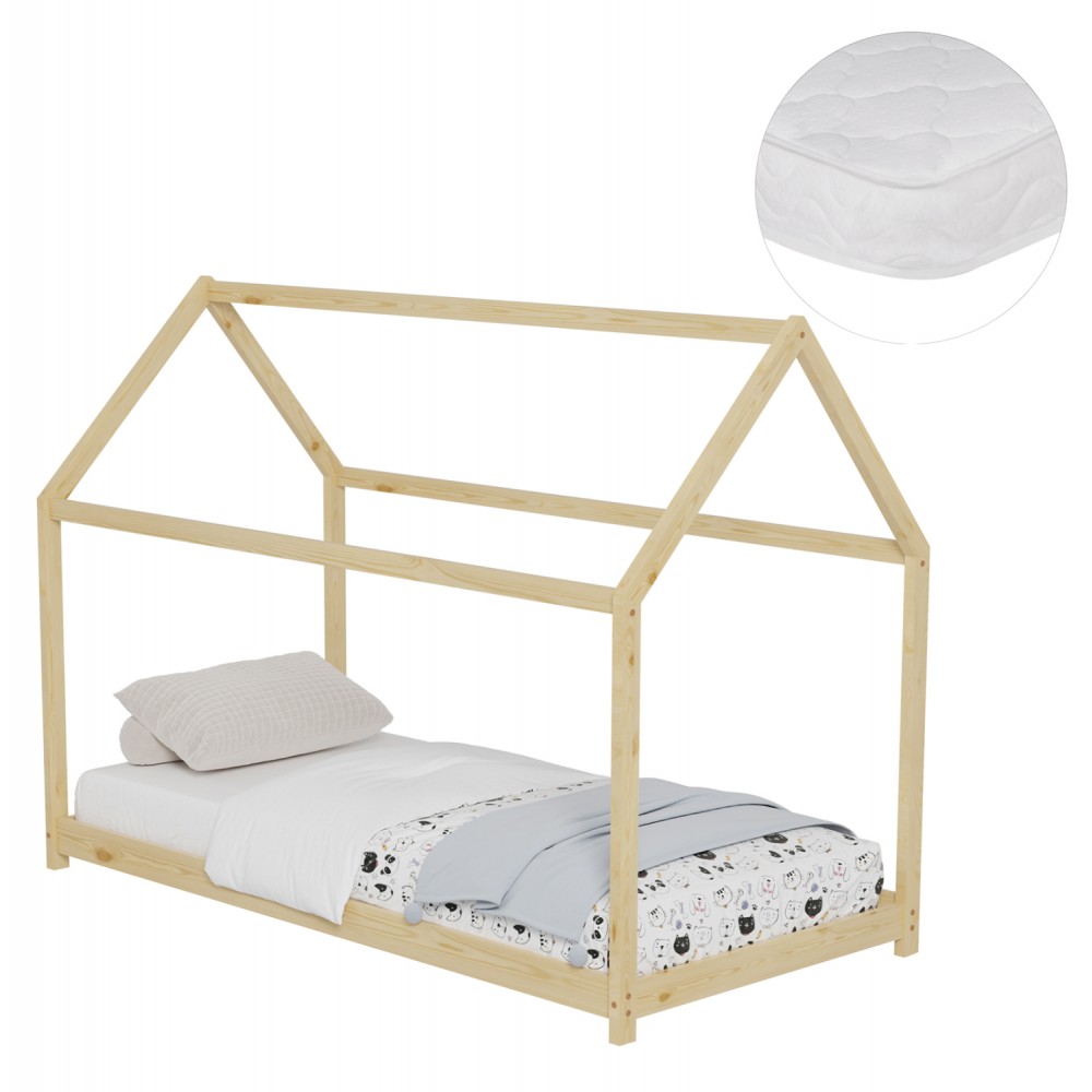 Κρεβάτι παιδικό με στρώμα "PEPE" από ξύλο σε χρώμα φυσικό 90x190