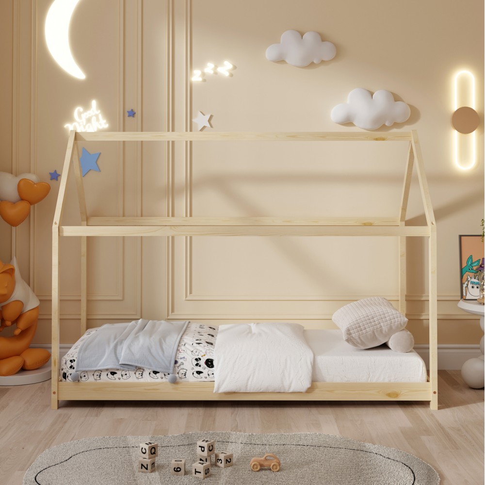 Κρεβάτι παιδικό με στρώμα "PEPE" από ξύλο σε χρώμα φυσικό 90x190