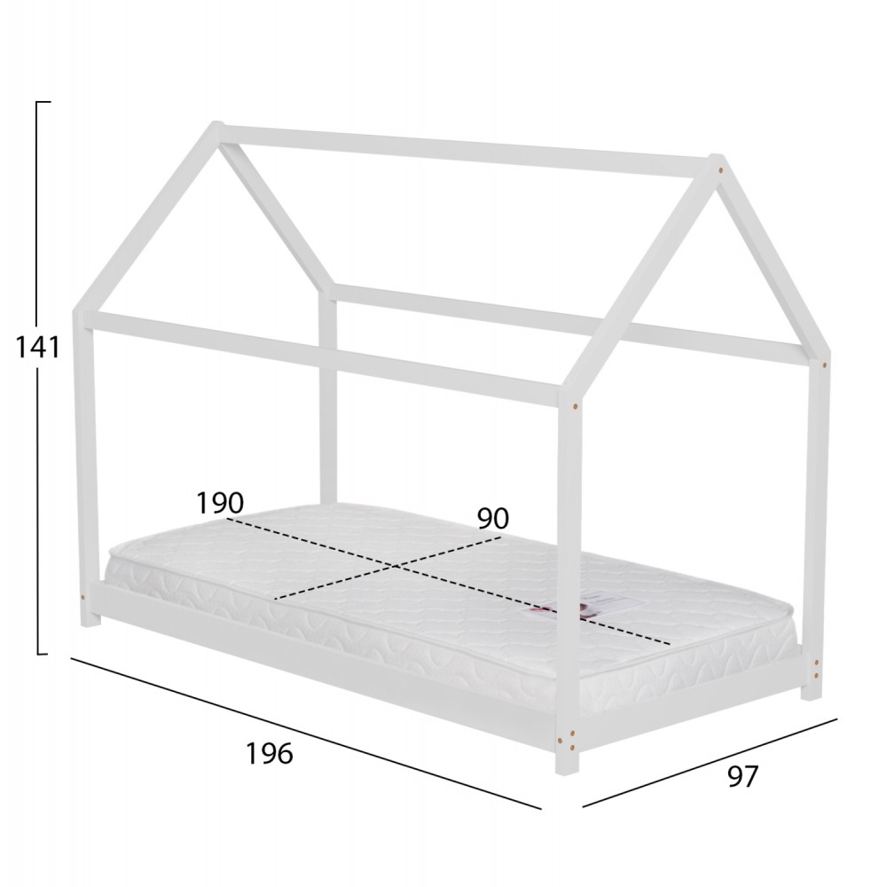 Κρεβάτι παιδικό με στρώμα "PEPE" από ξύλο σε χρώμα λευκό 90x190