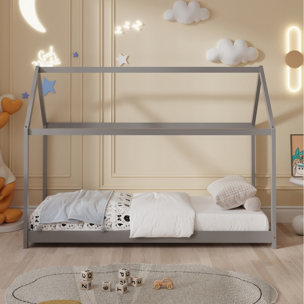 Κρεβάτι παιδικό με στρώμα "PEPE" από ξύλο σε χρώμα γκρι 90x190