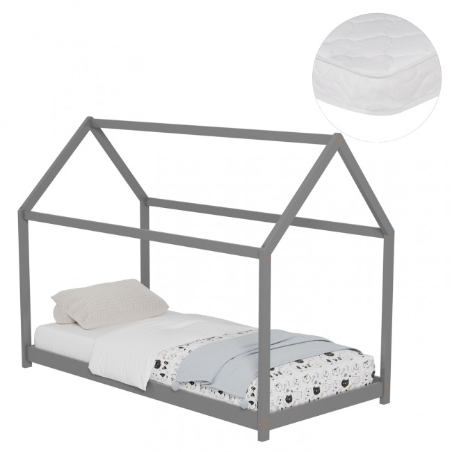 Κρεβάτι παιδικό με στρώμα "PEPE" από ξύλο σε χρώμα γκρι 90x190