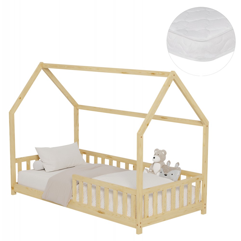 Κρεβάτι παιδικό με στρώμα "PHYLLIS" από ξύλο σε χρώμα φυσικό 90x190