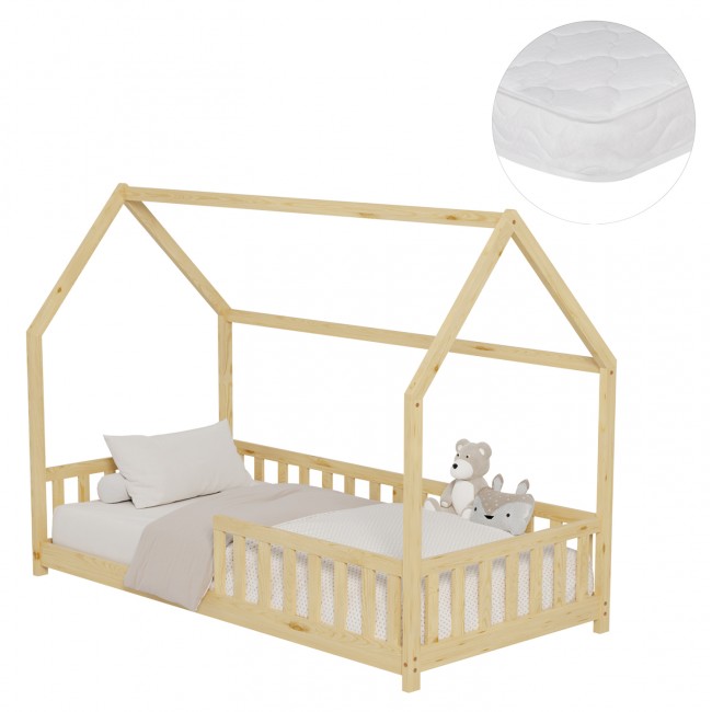 Κρεβάτι παιδικό με στρώμα "PHYLLIS" από ξύλο σε χρώμα φυσικό 90x190