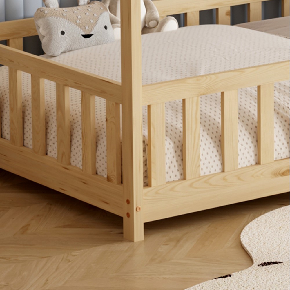 Κρεβάτι παιδικό με στρώμα "PHYLLIS" από ξύλο σε χρώμα φυσικό 90x190