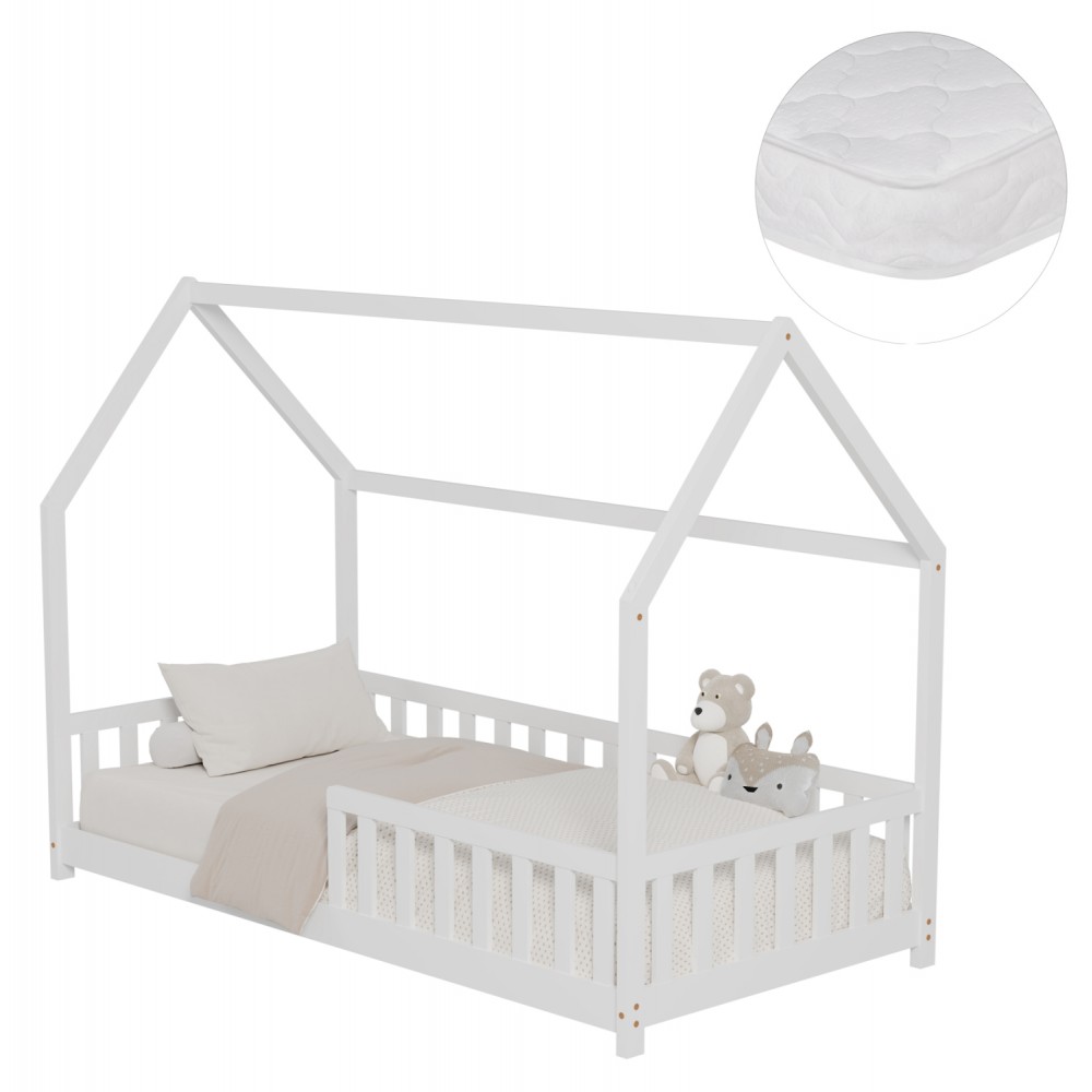 Κρεβάτι παιδικό με στρώμα "PHYLLIS" από ξύλο σε χρώμα λευκό 90x190