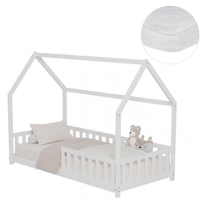 Κρεβάτι παιδικό με στρώμα "PHYLLIS" από ξύλο σε χρώμα λευκό 90x190