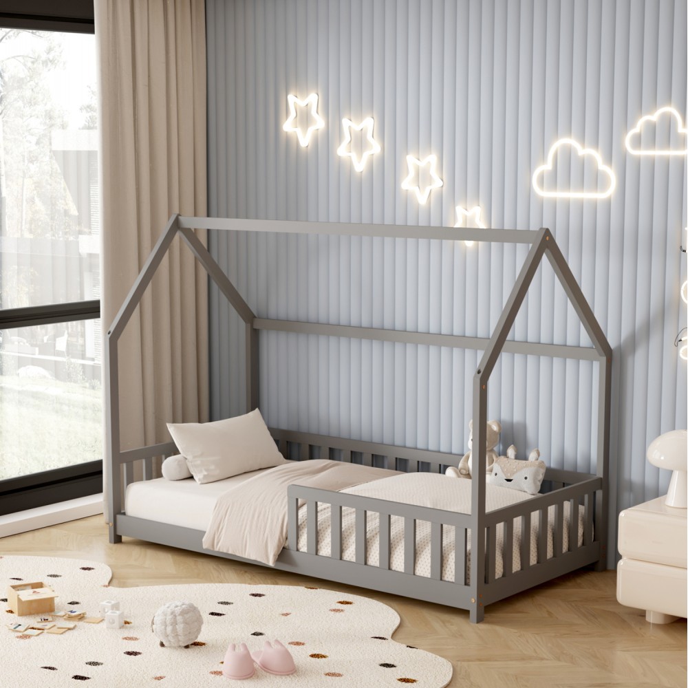 Κρεβάτι παιδικό με στρώμα "PHYLLIS" από ξύλο σε χρώμα γκρι 90x190