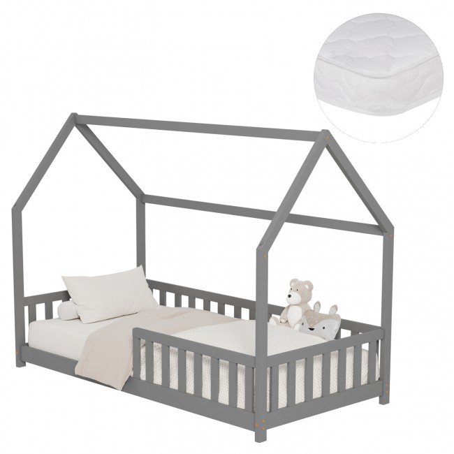 Κρεβάτι παιδικό με στρώμα "PHYLLIS" από ξύλο σε χρώμα γκρι 90x190