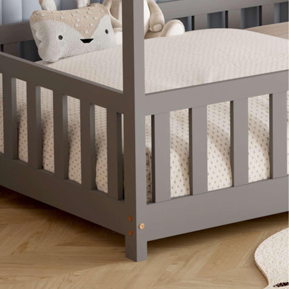 Κρεβάτι παιδικό με στρώμα "PHYLLIS" από ξύλο σε χρώμα γκρι 90x190