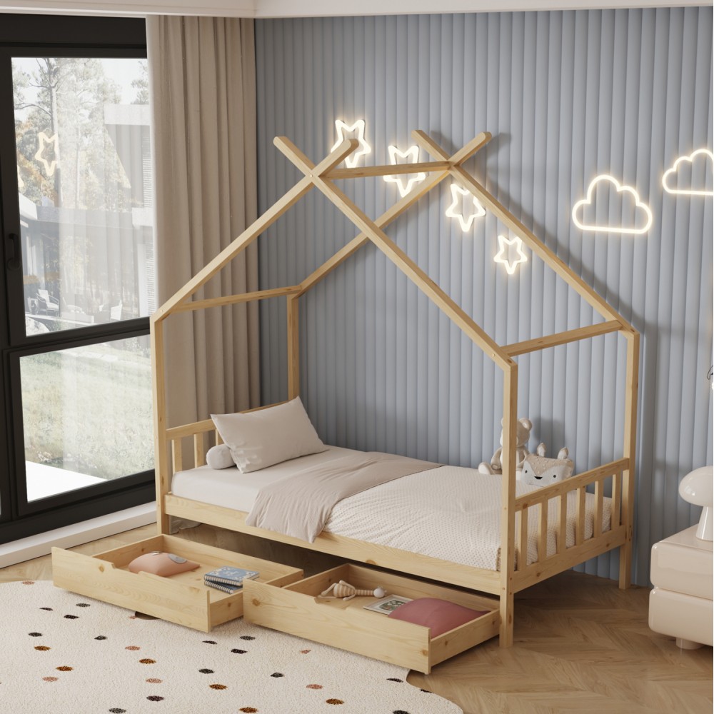 Κρεβάτι παιδικό με στρώμα "KLARICE" από ξύλο σε χρώμα φυσικό 90x190