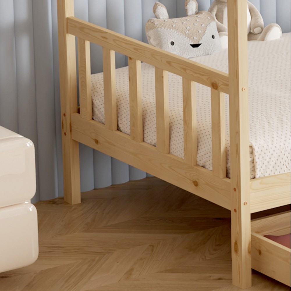 Κρεβάτι παιδικό με στρώμα "KLARICE" από ξύλο σε χρώμα φυσικό 90x190