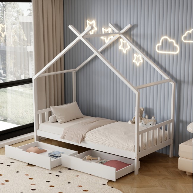 Κρεβάτι παιδικό με στρώμα "KLARICE" από ξύλο σε χρώμα λευκό 90x190