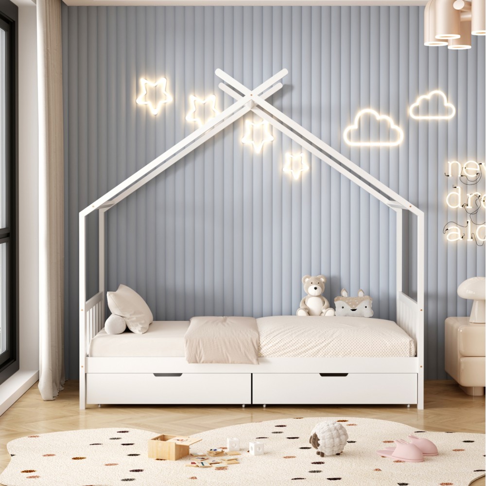 Κρεβάτι παιδικό με στρώμα "KLARICE" από ξύλο σε χρώμα λευκό 90x190