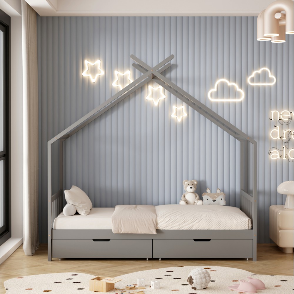 Κρεβάτι παιδικό με στρώμα "KLARICE" από ξύλο σε χρώμα γκρι 90x190