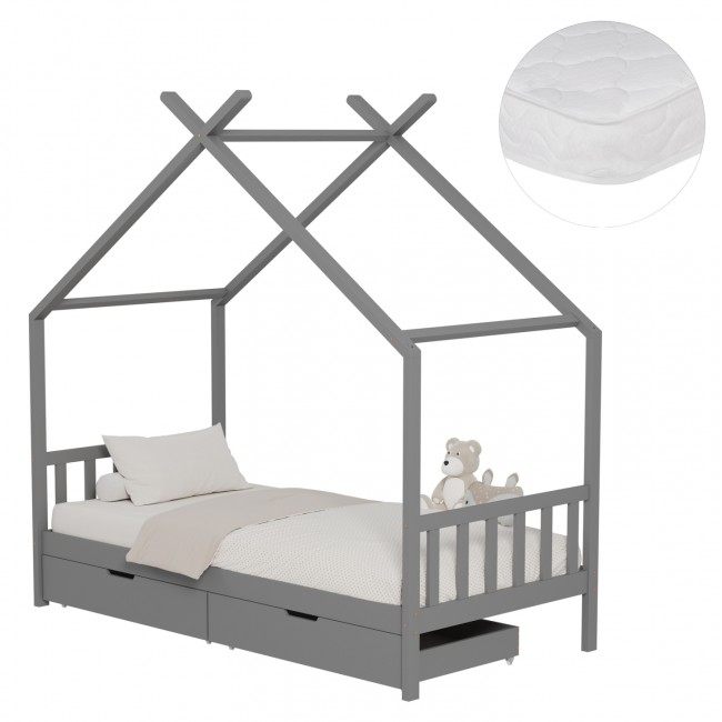 Κρεβάτι παιδικό με στρώμα "KLARICE" από ξύλο σε χρώμα γκρι 90x190