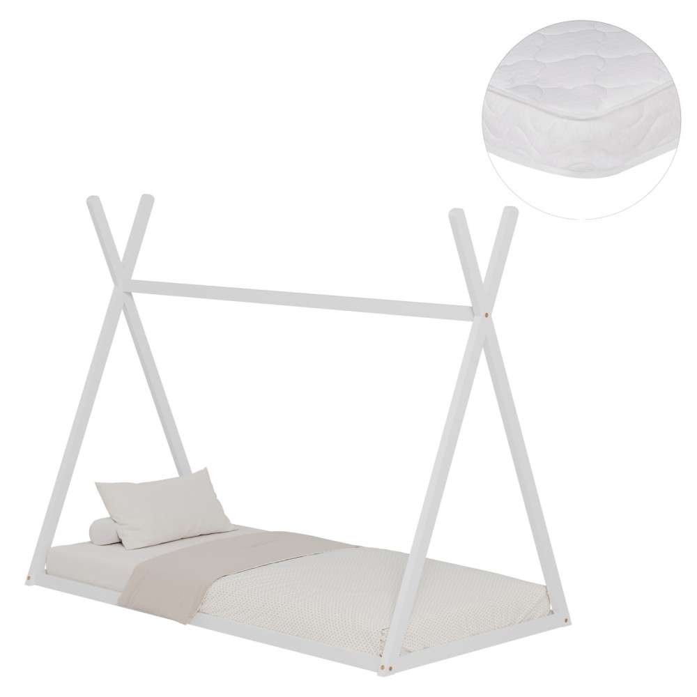 Κρεβάτι παιδικό με στρώμα "MUNK" από ξύλο σε χρώμα λευκό 90x190