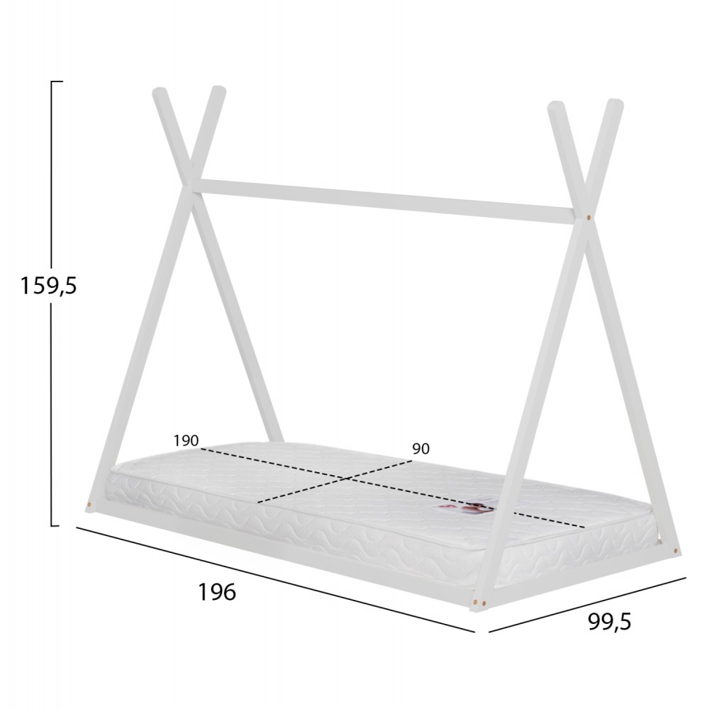 Κρεβάτι παιδικό με στρώμα "MUNK" από ξύλο σε χρώμα λευκό 90x190