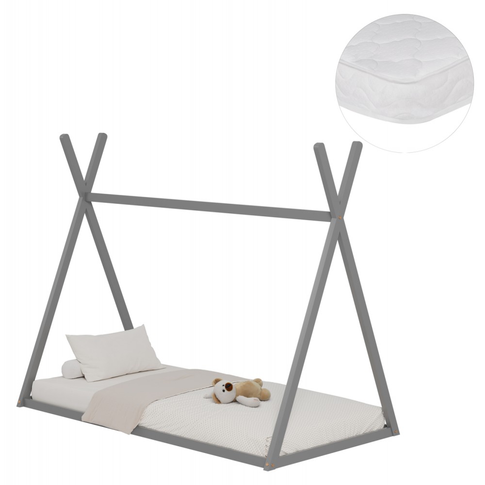 Κρεβάτι παιδικό με στρώμα "MUNK" από ξύλο σε χρώμα γκρι 90x190