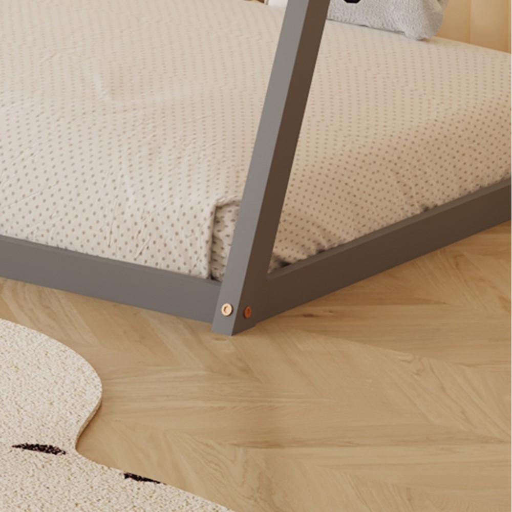 Κρεβάτι παιδικό με στρώμα "MUNK" από ξύλο σε χρώμα γκρι 90x190