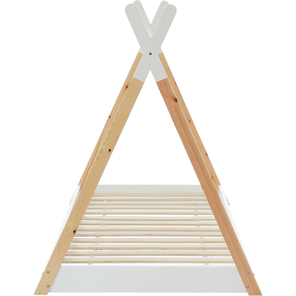 Κρεβάτι παιδικό με στρώμα "MUNK" από ξύλο σε χρώμα φυσικό/λευκό 90x190