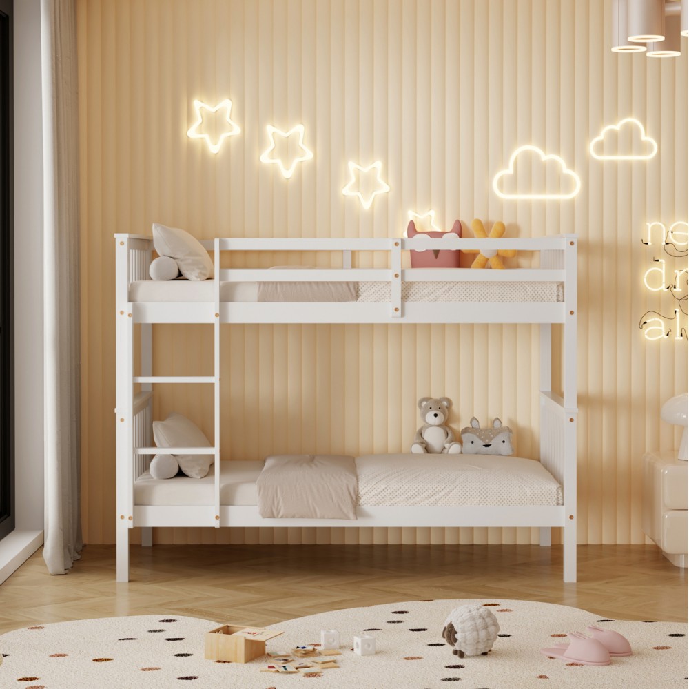 Κουκέτα παιδική με 2 στρώματα "LANTAI" από ξύλο σε χρώμα λευκό 90x190