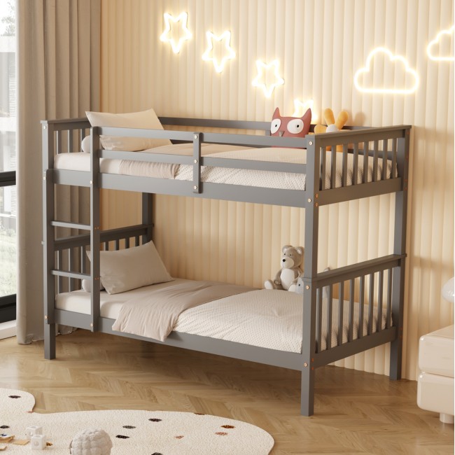 Κουκέτα παιδική με 2 στρώματα "LANTAI" από ξύλο σε χρώμα γκρι 90x190