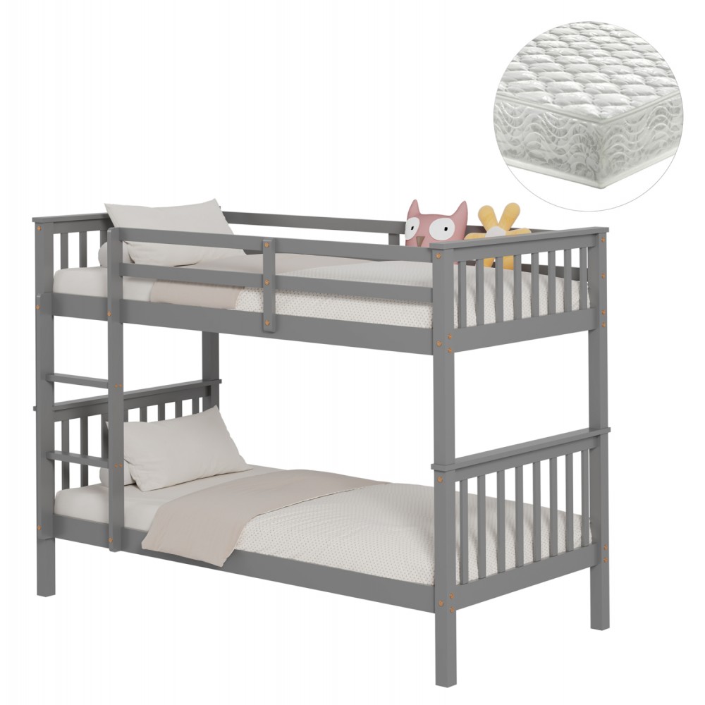 Κουκέτα παιδική με 2 στρώματα "LANTAI" από ξύλο σε χρώμα γκρι 90x190