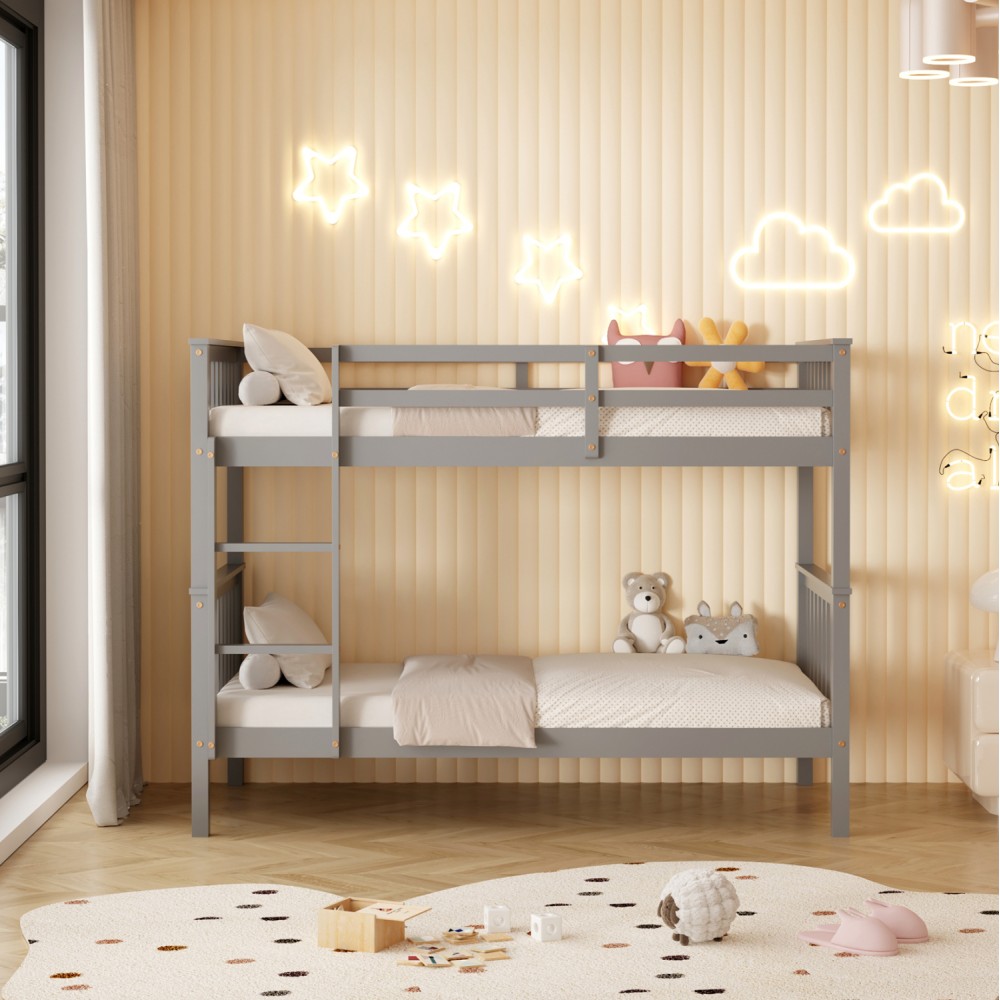 Κουκέτα παιδική με 2 στρώματα "LANTAI" από ξύλο σε χρώμα γκρι 90x190