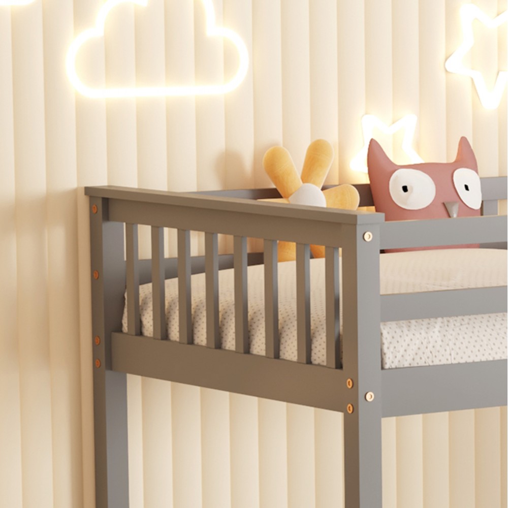 Κουκέτα παιδική με 2 στρώματα "LANTAI" από ξύλο σε χρώμα γκρι 90x190