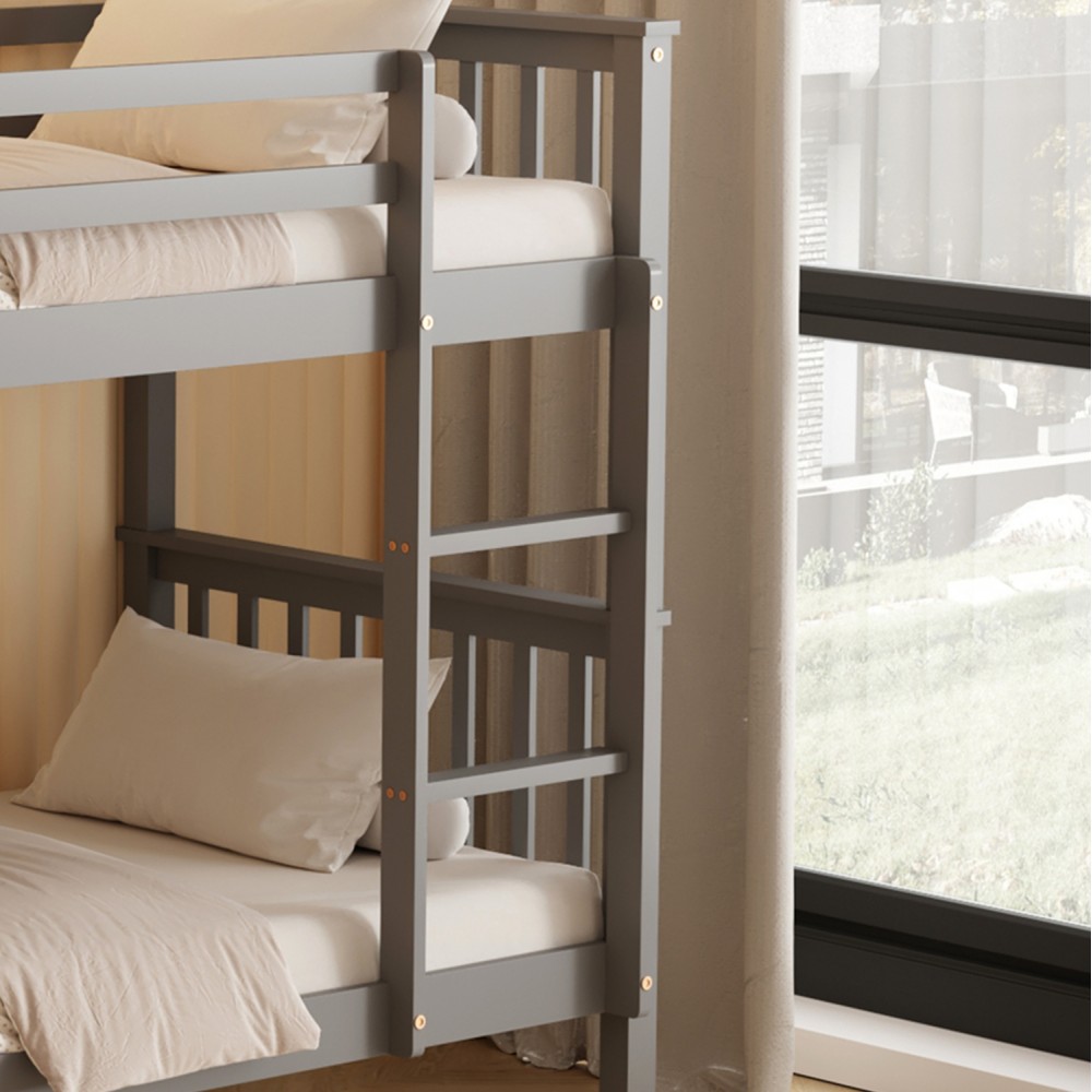 Κουκέτα παιδική με 2 στρώματα "LANTAI" από ξύλο σε χρώμα γκρι 90x190